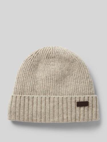 Barbour Beanie mit Label-Badge in Hellgrau Melange, Größe One Size