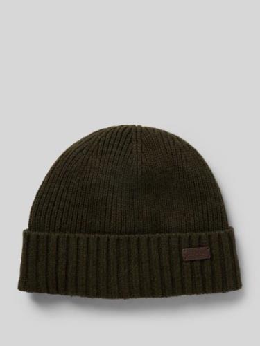 Barbour Beanie mit Label-Badge in Dunkelgruen, Größe One Size