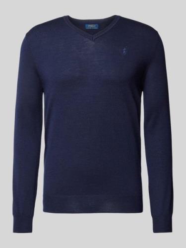 Polo Ralph Lauren Wollpullover mit Logo-Stitching in Marine, Größe S