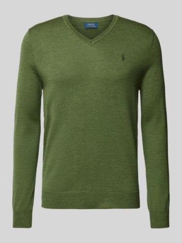 Polo Ralph Lauren Wollpullover mit Logo-Stitching in Oliv, Größe XL