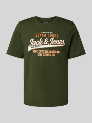 Jack & Jones T-Shirt mit Label-Print Modell 'ELOGO' in Dunkelgruen, Gr...