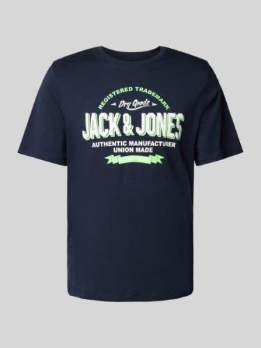 Jack & Jones T-Shirt mit Label-Print Modell 'ELOGO' in Marine, Größe M