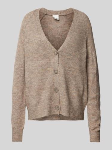 ICHI Strickcardigan mit V-Ausschnitt Modell 'Kamara' in Taupe, Größe L