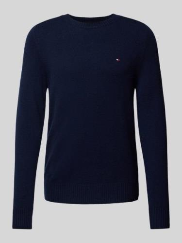 Tommy Hilfiger Wollpullover mit Logo-Stitching in Marine, Größe XXL