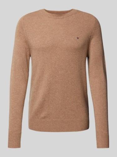 Tommy Hilfiger Wollpullover mit Logo-Stitching in Camel, Größe XXL