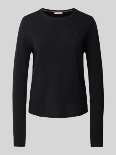 Tommy Hilfiger Strickpullover mit Logo-Stitching in Black, Größe M