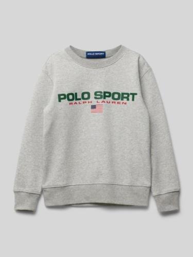 Polo Sport Sweatshirt mit Label-Print in Mittelgrau Melange, Größe M