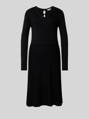 ROBE LÉGÈRE Knielanges Strickkleid mit V-Ausschnitt in Black, Größe M