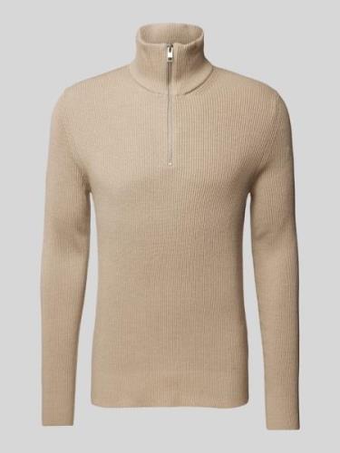 Jack & Jones Strickpullover mit Troyer-Kragen Modell 'PERFECT' in Beig...