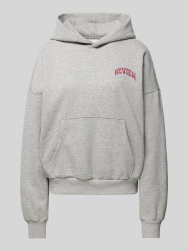 Review Hoodie mit Label-Print in Hellgrau Melange, Größe S