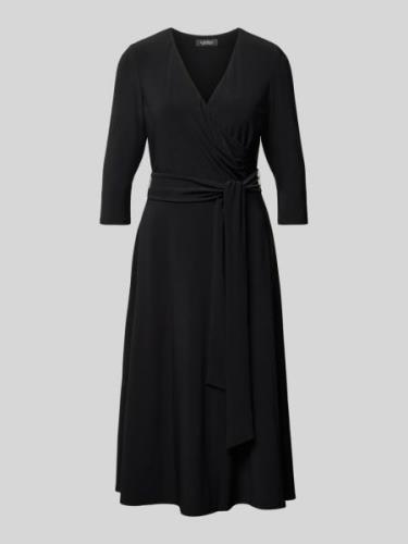 Lauren Ralph Lauren Midikleid mit Bindegürtel Modell 'CARLYNA' in Blac...