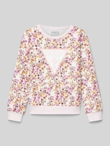 Guess Sweatshirt mit Label-Print in Ecru, Größe 104