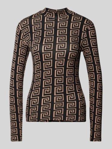 ZABAIONE Slim Fit Longsleeve mit Stehkragen in Mittelbraun, Größe XXL