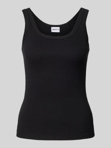 Jake*s Casual Tanktop in Ripp-Optik in Black, Größe M