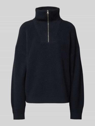 Jake*s Casual Strickpullover mit Troyer-Kragen in Dunkelblau, Größe L