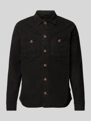 GABBA Slim Fit Hemdjacke mit Kentkragen Modell 'CLIPPER' in Black, Grö...