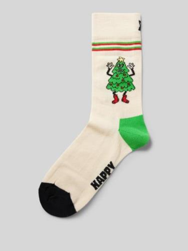 Happy Socks Socken mit Label-Stitching Modell 'Happy Tree' in Offwhite...