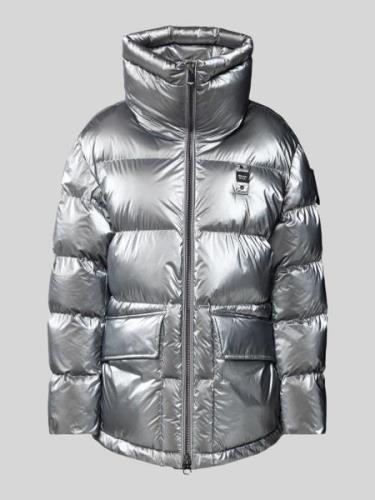 Blauer Usa Steppjacke mit Stehkragen in Silber, Größe L