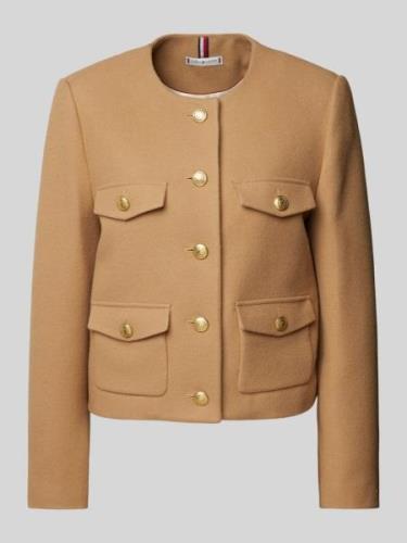 Tommy Hilfiger Cropped Jacke mit Knopfleiste in Beige, Größe 44