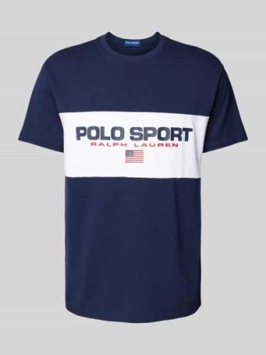 Polo Sport T-Shirt mit Label-Print in Dunkelblau, Größe L