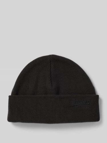 Superdry Beanie mit breitem Umschlag und Logo-Stitching in Black, Größ...