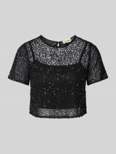 LACE & BEADS Cropped T-Shirt mit Rundhalsausschnitt in Black, Größe S