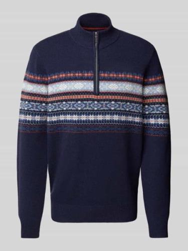 Fynch-Hatton Wollpullover mit Troyer-Kragen in Marine, Größe L