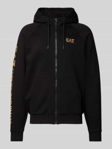 EA7 Emporio Armani Sweatjacke mit Logo-Prints und Kapuze in Black, Grö...