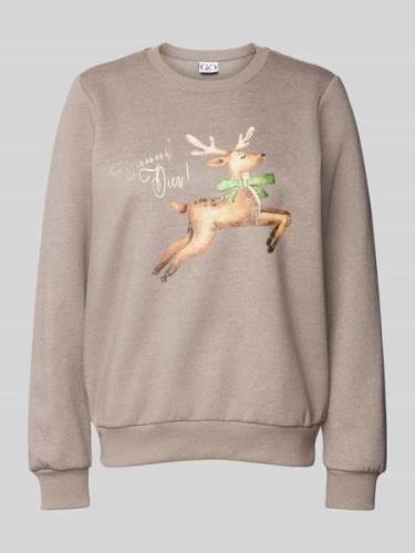 G&C Weihnachtspullover mit Motiv-Print in Taupe Melange, Größe XL