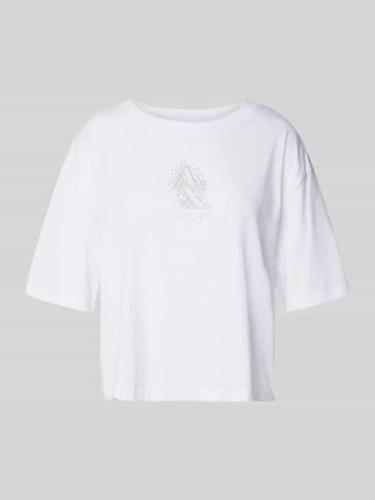 ARMANI EXCHANGE Cropped T-Shirt mit Label-Print in Weiss, Größe L