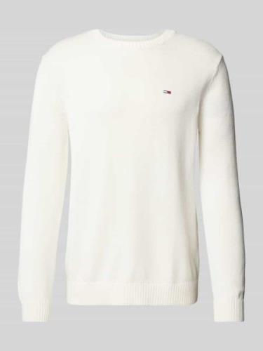 Tommy Jeans Strickpullover mit Logo-Stitching in Offwhite, Größe L