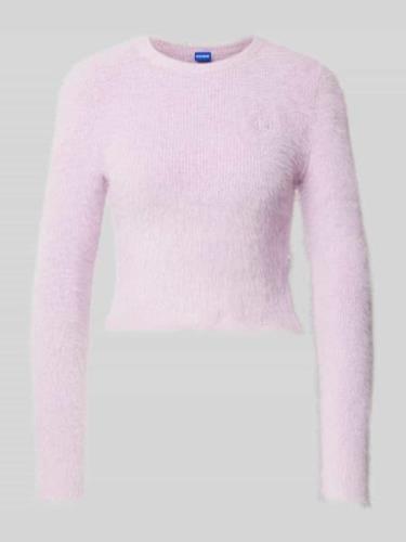 Hugo Blue Cropped Strickpullover mit Label-Stitching Modell 'Suverry' ...