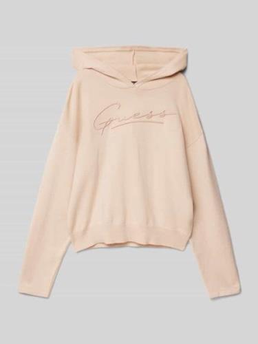 Guess Hoodie aus Viskose-Mix mit Label-Stitching in Camel, Größe 128