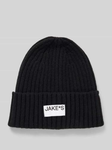 Jake*s Casual Beanie mit Label-Patch in Black, Größe 1