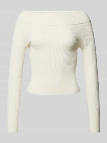 Review Strickpullover mit geripptem U-Boot-Ausschnitt in Offwhite, Grö...