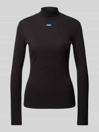 Hugo Blue Longsleeve mit geripptem Stehkragen in Black, Größe S