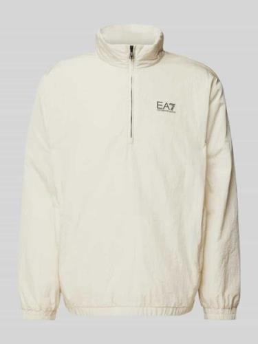 EA7 Emporio Armani Sweatshirt mit Troyer-Kragen in Offwhite, Größe L