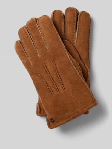 Pearlwood Handschuhe aus Leder mit Label-Detail in Camel, Größe L