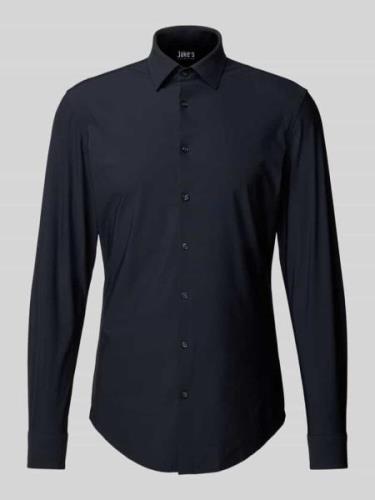 Jake*s Slim Fit Businesshemd aus Uni Struktur in Black, Größe 37/38