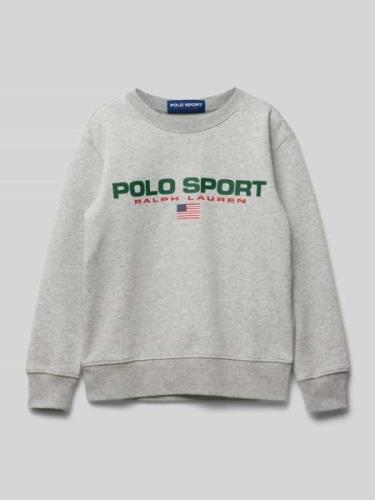 POLO SPORT Sweatshirt mit Label-Print in Mittelgrau Melange, Größe L