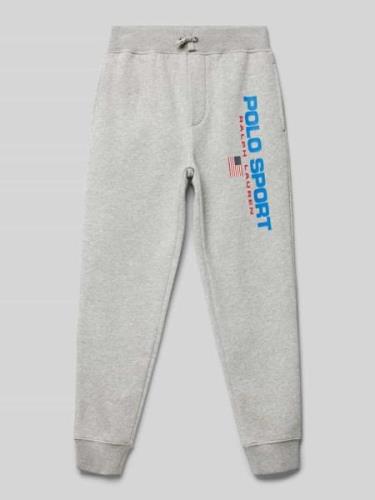 POLO SPORT Sweatpants mit Label-Print in Mittelgrau Melange, Größe L