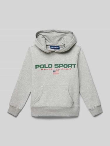 POLO SPORT Hoodie mit Label-Print in Mittelgrau Melange, Größe L