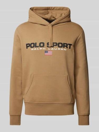 POLO SPORT Hoodie mit Label-Print in Khaki, Größe L