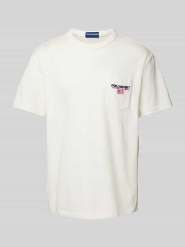 POLO SPORT T-Shirt mit Label-Stitching in Offwhite, Größe L