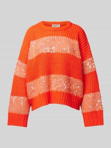 Essentiel Strickpullover mit Paillettenbesatz in Orange, Größe L