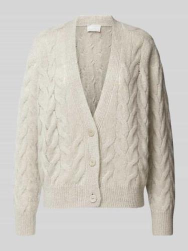 Hemisphere Kaschmircardigan mit Zopfmuster in Beige, Größe S