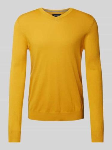 Christian Berg Men Strickpullover mit V-Ausschnitt in Gelb Melange, Gr...