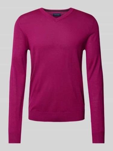 Christian Berg Men Strickpullover mit V-Ausschnitt in Pink Melange, Gr...