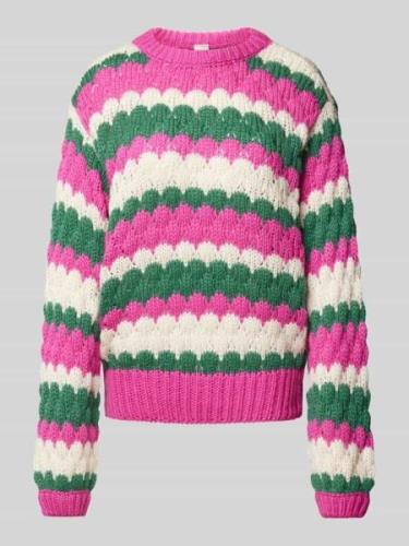 YAS Strickpullover mit Zopfmuster Modell 'BUBBA' in Pink, Größe L