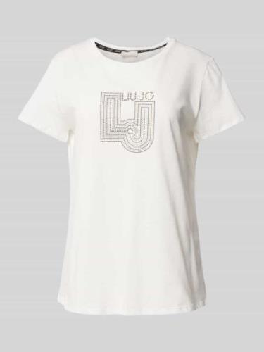 LIU JO SPORT T-Shirt mit Strasssteinbesatz in Weiss, Größe L